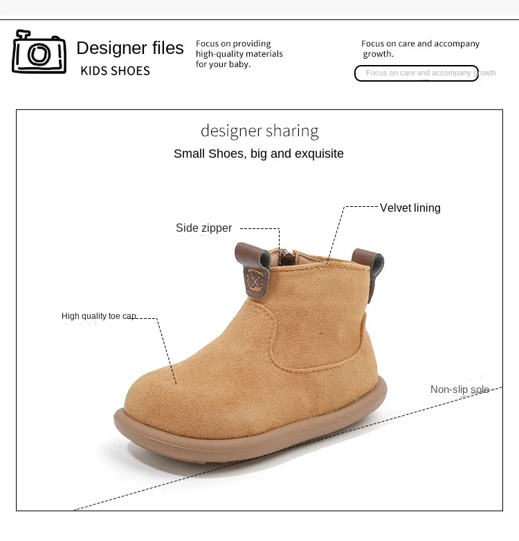 Herbst-Winter Baby Jungen Mädchen Stiefel Oxford Wildleder Kinder Freizeitschuhe Outdoor Rutschfeste Babyschuhe Plüsch Kinder Knöchelstiefel – Detail 2