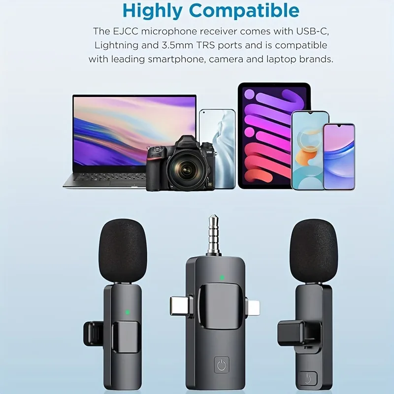 3in1 Cordless Lapel Microphone Wireless Lavalier Clip on Mic for Mobile Phone SLR Cameras Computer Recorder Live Broadcasts Vlog