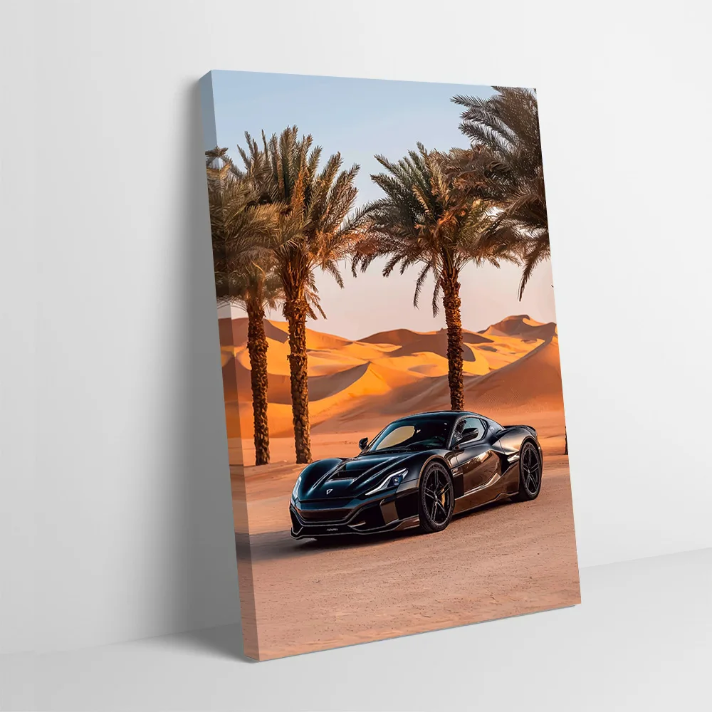 Black Sports Car in Desert Poster Customizable Printed Canvas Painting for Pictures Wall Art Gamer Decoration Room Ornaments