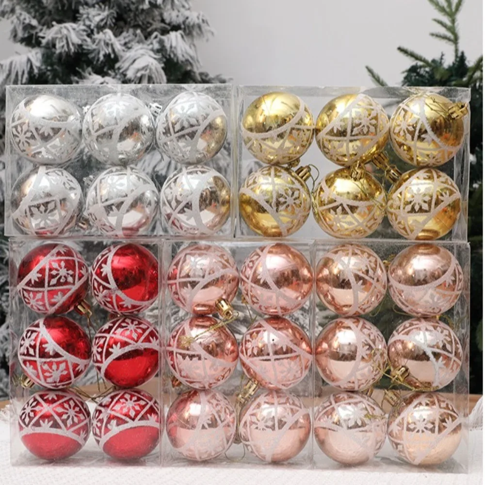 6Pcs/Box Electroplated Plastic Ball Christmas Tree Ornament Plastic DIY Crafts Painted Christmas Gifts Boxes Pendant Pendant