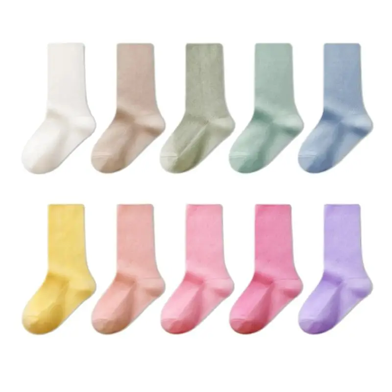 

3-12Year 4Pairs/Lot2024 Spring/Summer New Candy Color Double Needle Girls' Socks Cotton Boys and Girls' Socks