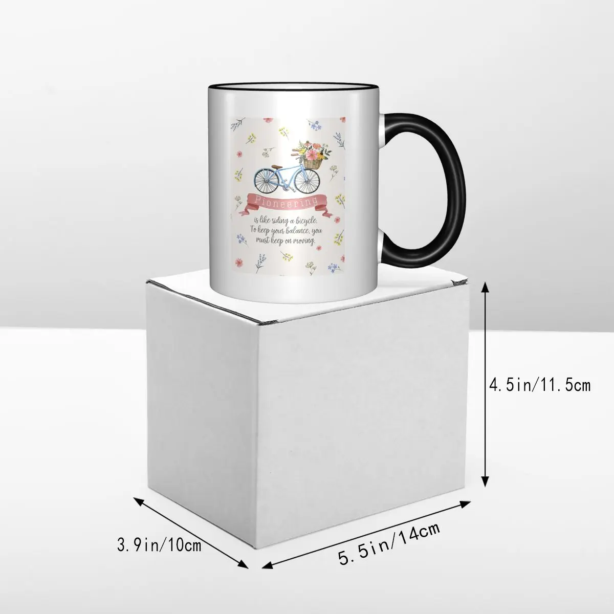 Pioneering Is Like Riding A Bicycle (Floral) Mug Funny Ceramic Coffee Cups Tea Mugs Milk Cup Drinkware Gift for Woman Man