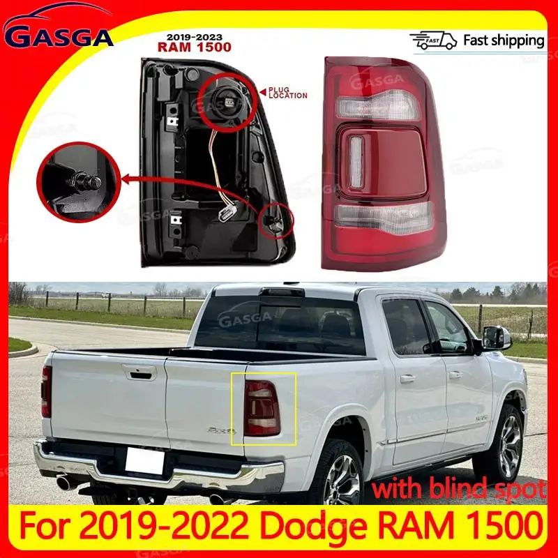 Blind Spot With LED Black Trim Tail Light Lamp For 2019-2022 Dodge RAM 1500 Fog Lamp Turn Signal Light Warning Stop Brake Light