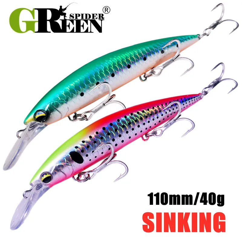 GREENSPIDER Heavy Weight Minnow 110mm Sinking Jerkbait Longcast Fishing Lure Saltwater Sea Bass Plastic Artificial Bait Tackle