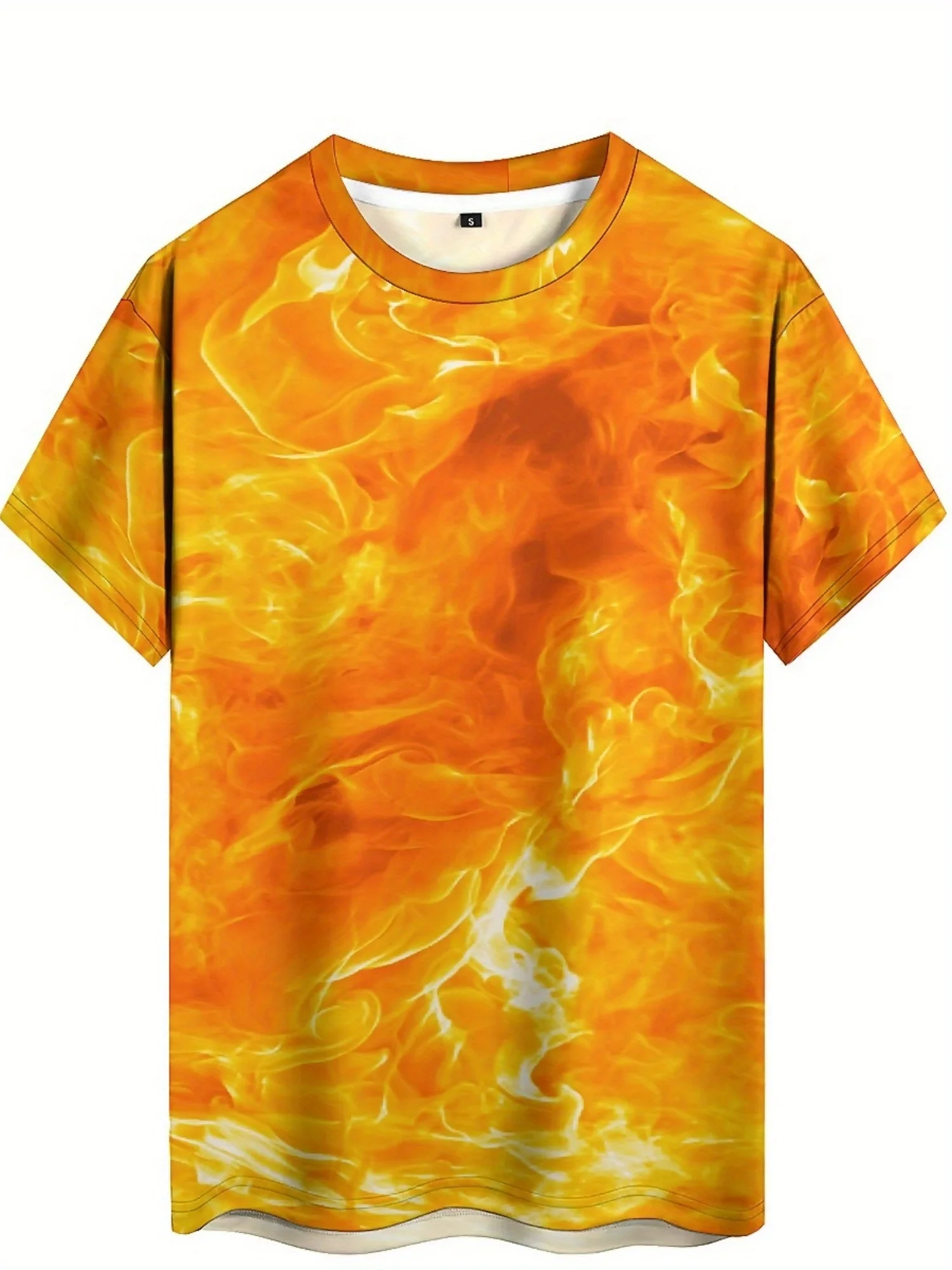 تي شيرت رجالي بطباعة Vibrant Flame ثلاثي الأبعاد - نمط هيب هوب روك الرائع، فضفاض، بوليستر ناعم وجيد التهوية