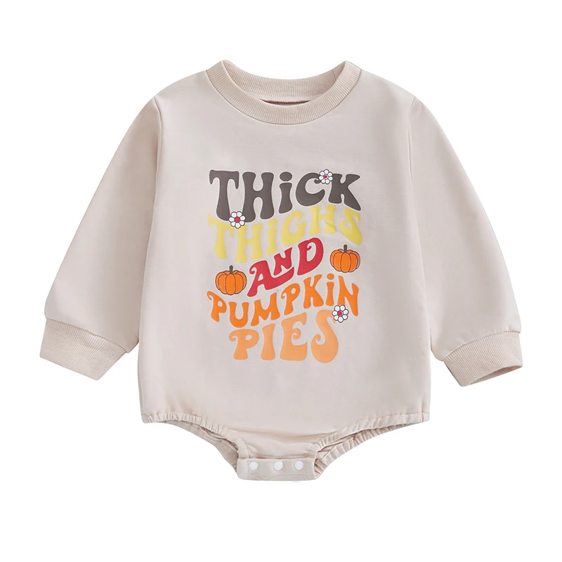 

Baby Thanksgiving Romper Pumpkin Letter Print Long Sleeve Crew Neck Bodysuit Newborn Fall Clothes