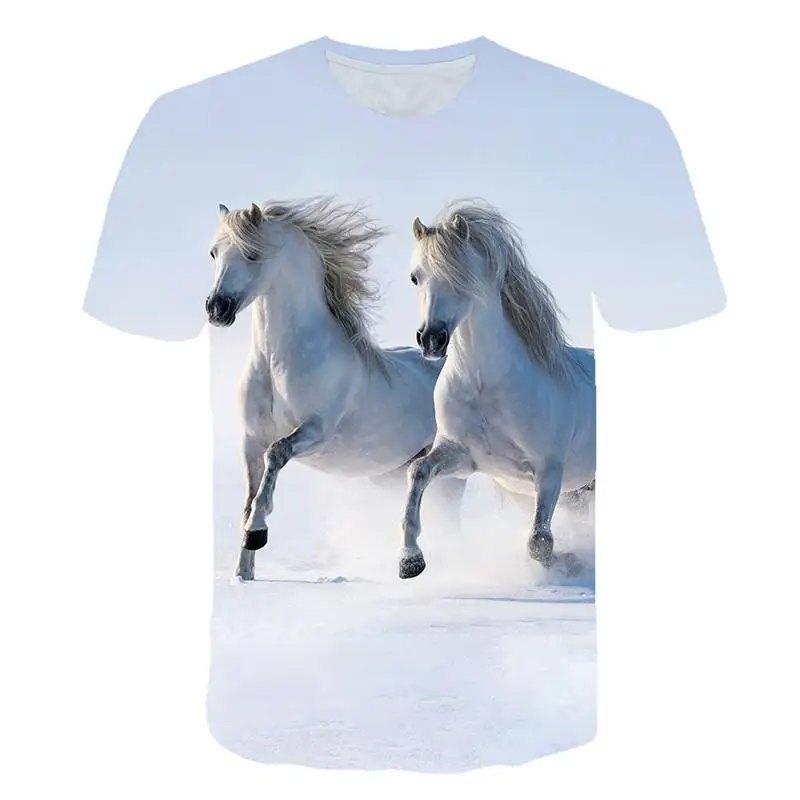 Men's T-Shirts Animal Horse Pattern 3D Print Short Sleeve Steed Graphic T Shirt Oversized Tees Harajuku Tops Man Clothing
