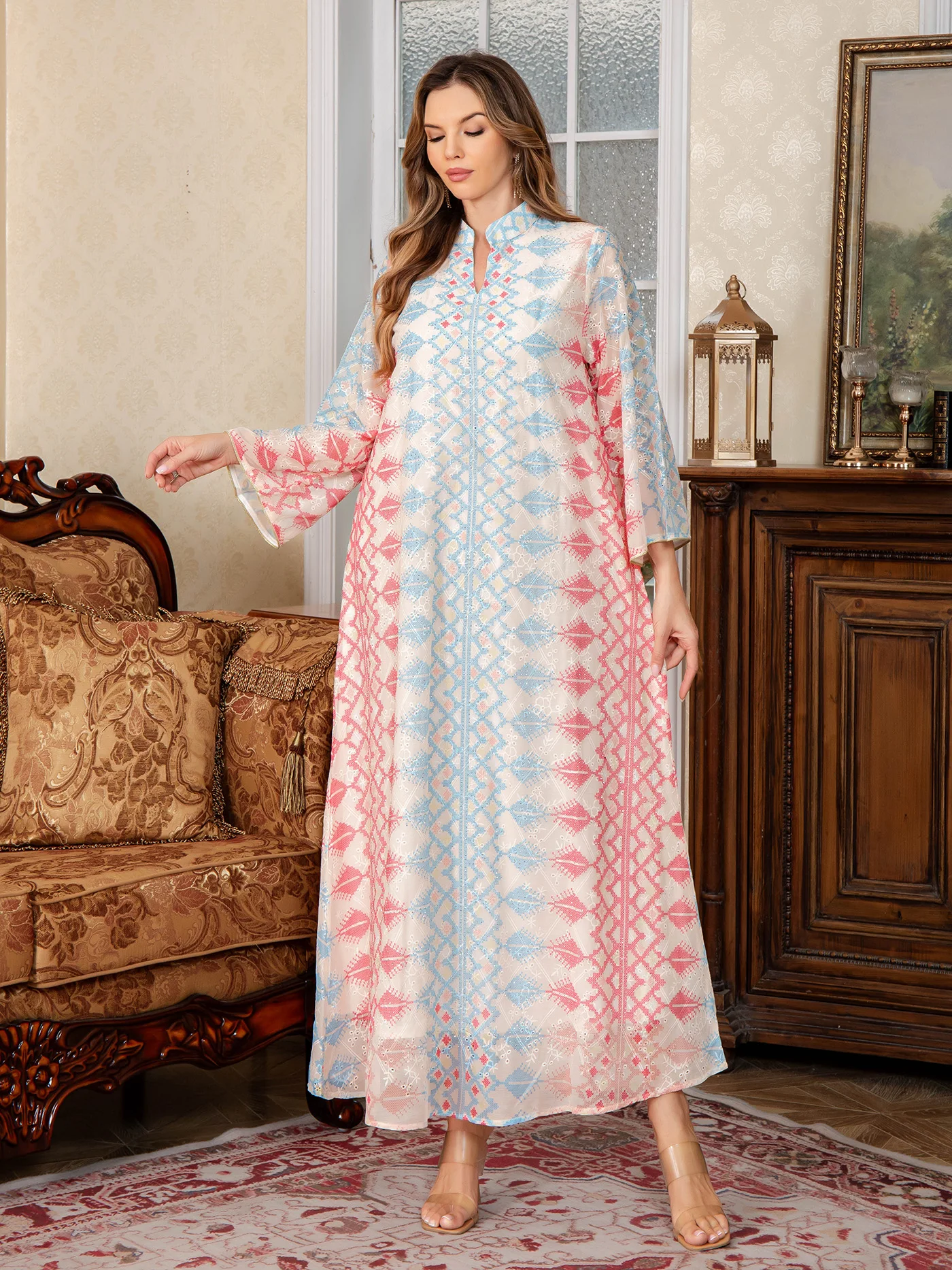 

Новое платье с градиентным принтом, вдохновленное мусульманскими халатами Ближневосточного востока и платья в стиле вестерн, Элегантный чистый мусли на Ближнем Востоке Рамадана