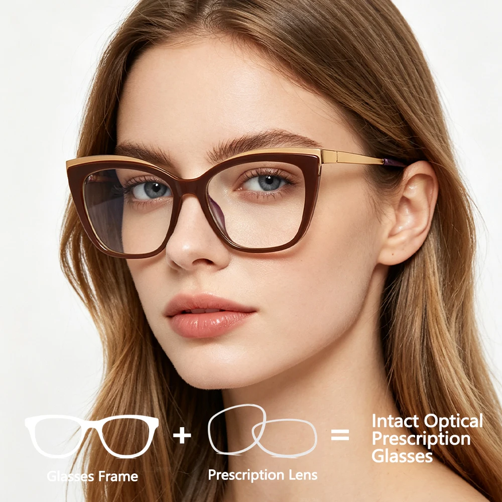 Ladies Cat Eye Prescription Glasses Anti-Blue Light Fashion Progressive Myopia Correction Lenses Reading Glasses