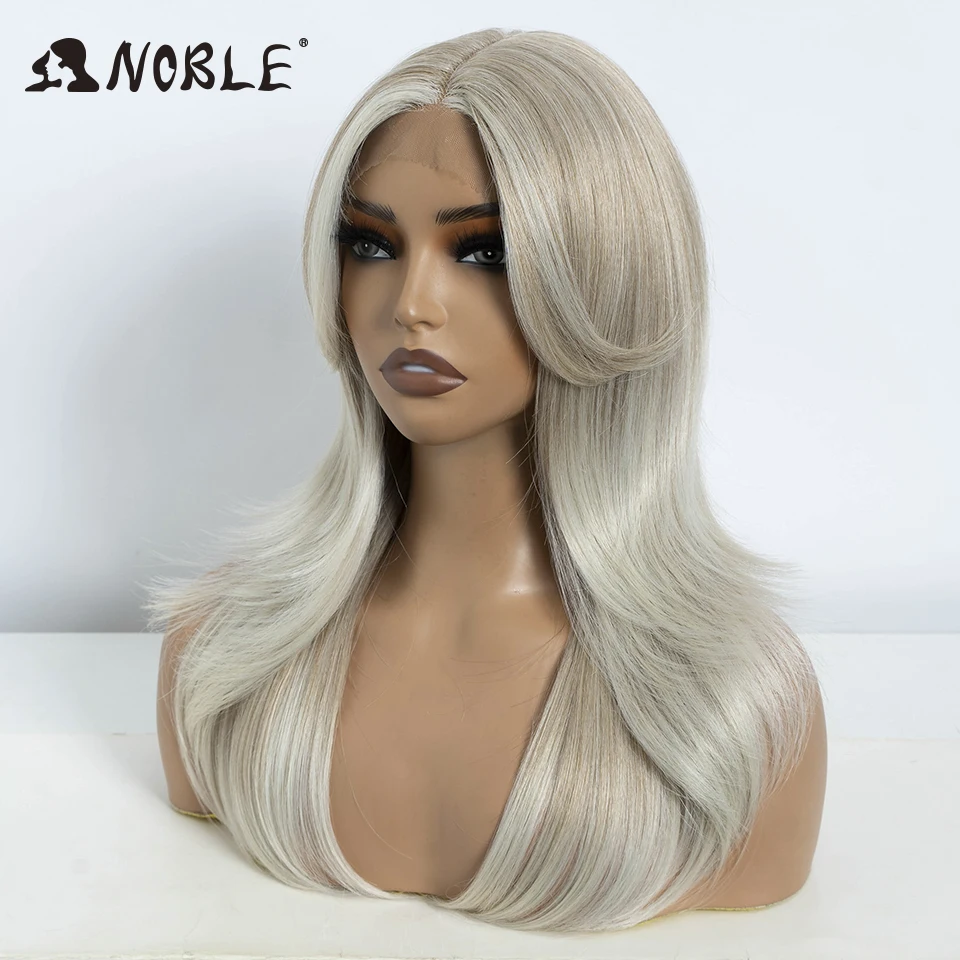 Perruque Lace Front Wig synthétique 14 pouces-Noble, perruque Lace Wig lisse avec frange, perruques de cosplay blondes ombrées pour femmes