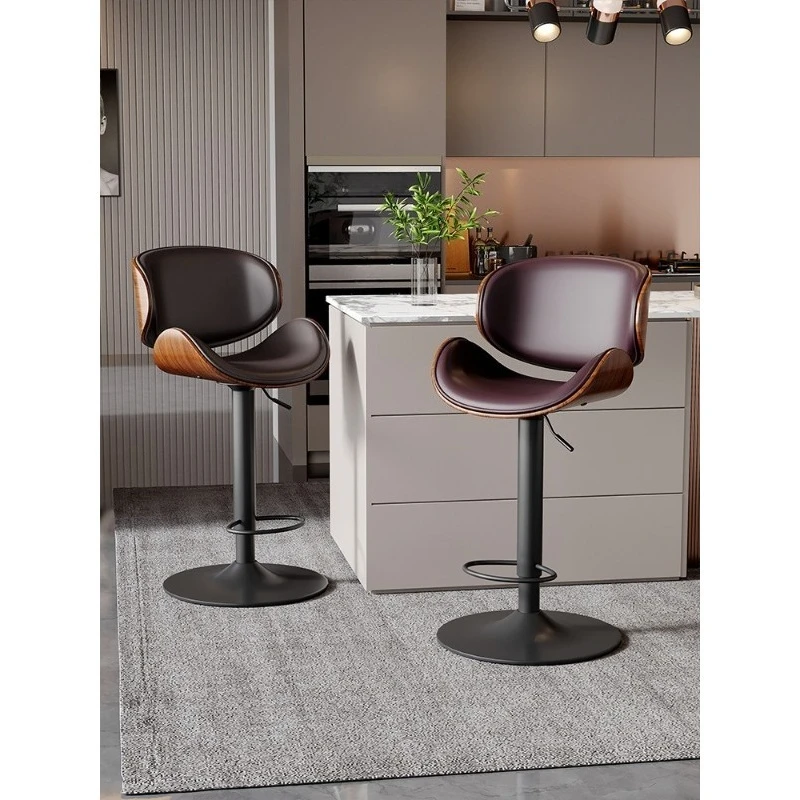 Bar chair lift modern simple wrought iron light luxury backrest high stool household cowhide bar stool front desk chair