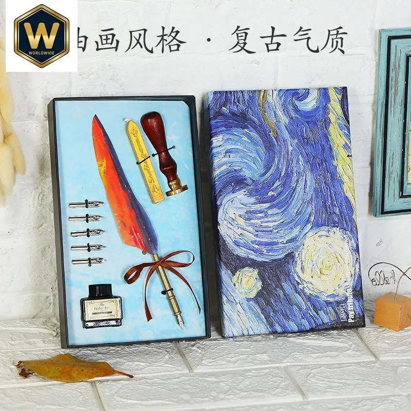 Creative Feather Fountain Pen Set, Dip Pen for Students, Sunflower Design, Birthday Gift, Ink Not Included