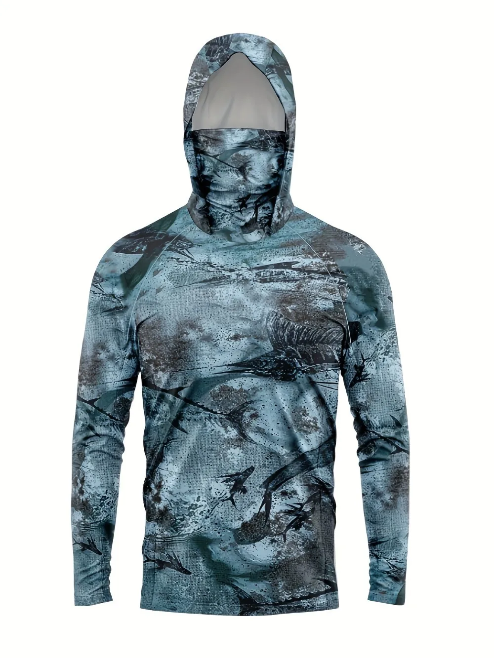 American men's summer new fish graffiti print micro elastic breathable fishing suit long sleeved T-shirt outdoor casual top
