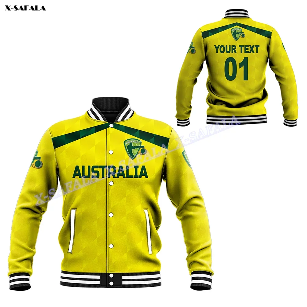 Aussie Australia Custom Cricket 3D Printed Thick Baseball Jacket Men Female Outwear Pullover Jumper Jersey Warm