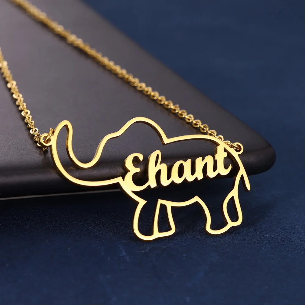 Personalized Custom Elephant With Name Necklaces For Women Cute Jewelry Stainless Steel Animal Letter Necklace New Mom Gifts