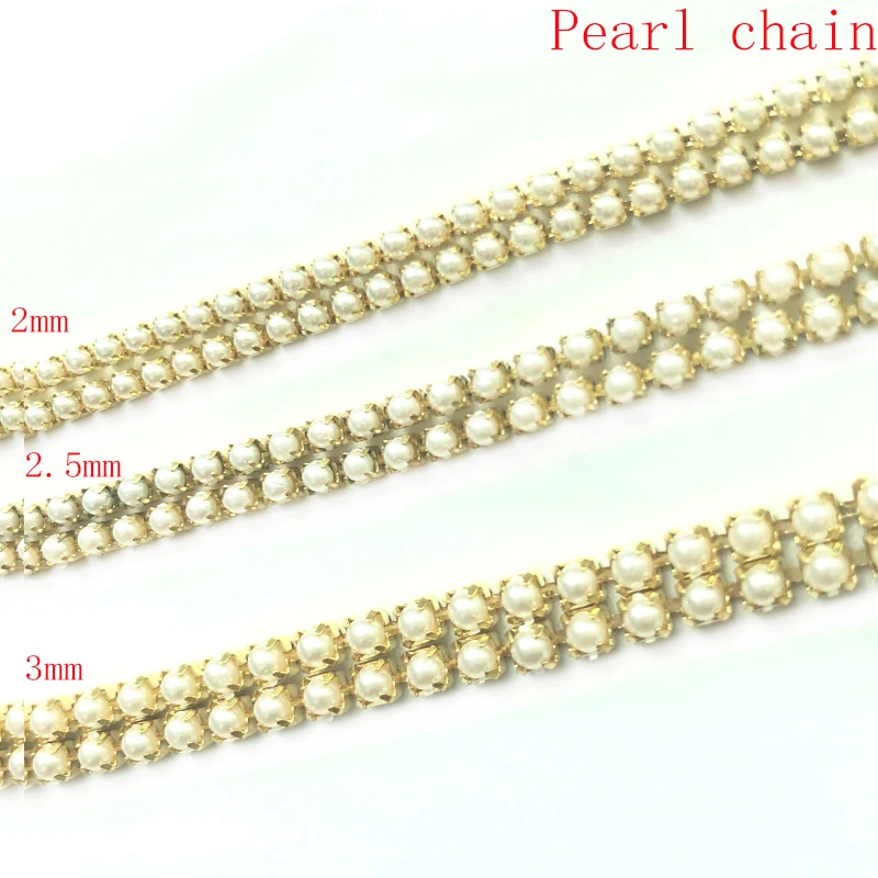 Classic Gold And Silver Claw Chain Resin Pearl 1.5-3MM Size Apparel Sewing DIY Manicure Beauty Accessories 5/10Yard