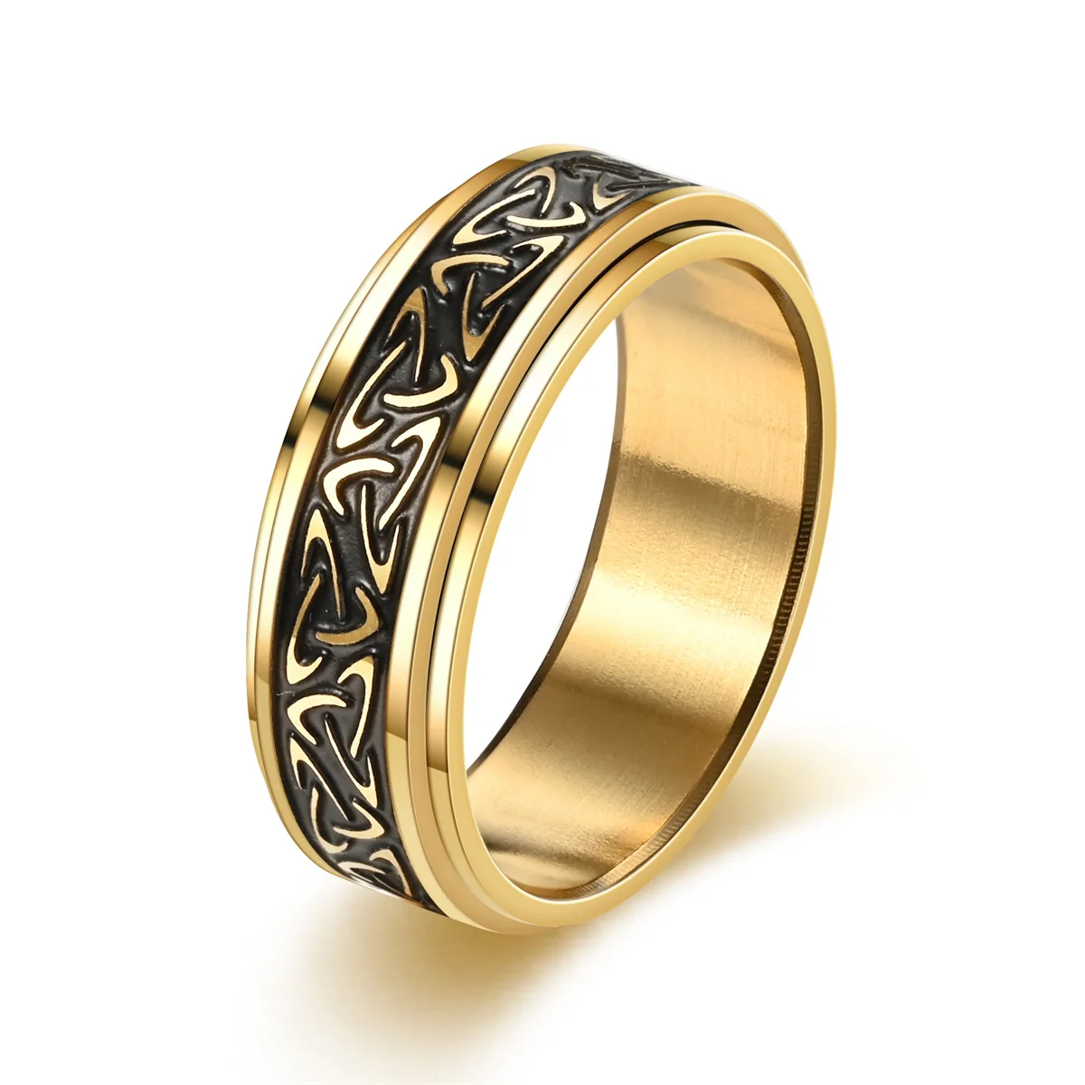 Drehbarer Ring aus Edelstahl mit geschnitztem Knotenmuster, Geburtstagsgeschenk