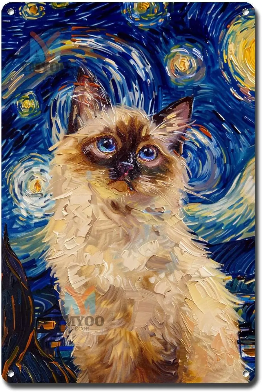 Decorative Tin Sign Vintage Wall Art Birman Cat Starry Bliss Tin Sign Birman Calm for Home Meditation Spaces and Cat Lovers Wate