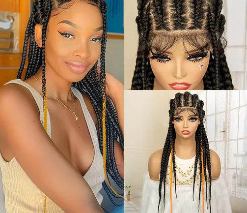 Full lace Cornrow Braided Wigs Highlights Orange Lace Front Braids Wig Natural Color Wigs with Baby Hair for Black Women