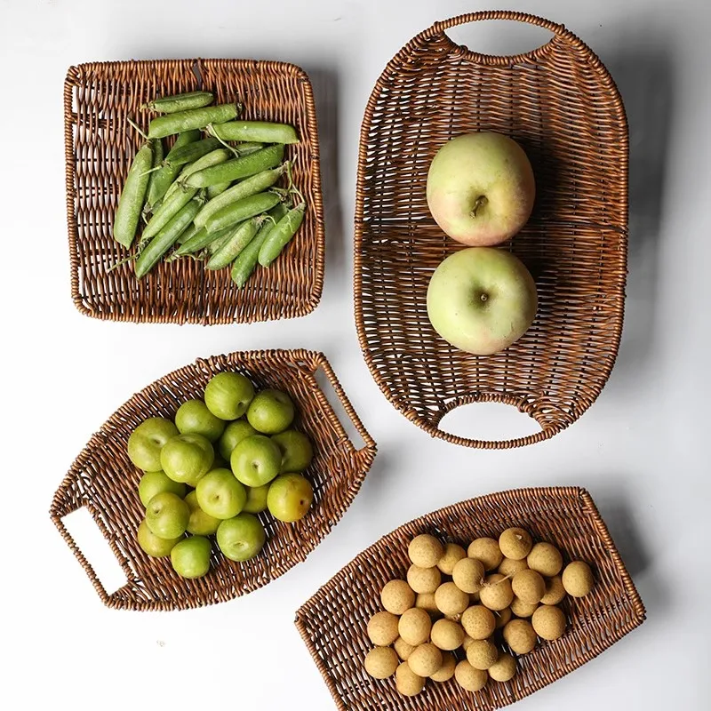 

Handwoven Basket Fruit Vegetable Tea Snack Bread Toy Picnic Cosmetic Sundries Storage Basket Kitchen Supplies Household Tools