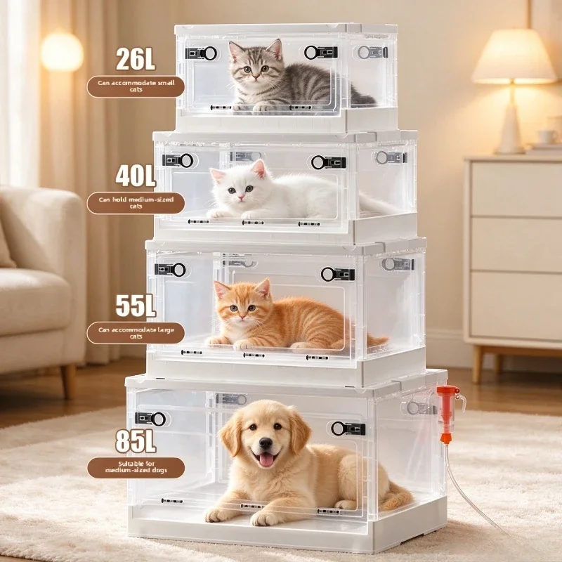 1pcs Pet Atomizer Oxygen Inhalation Box Cough Atomization Folding Breathable Cat Cage Special Oxygen Inhalation Box