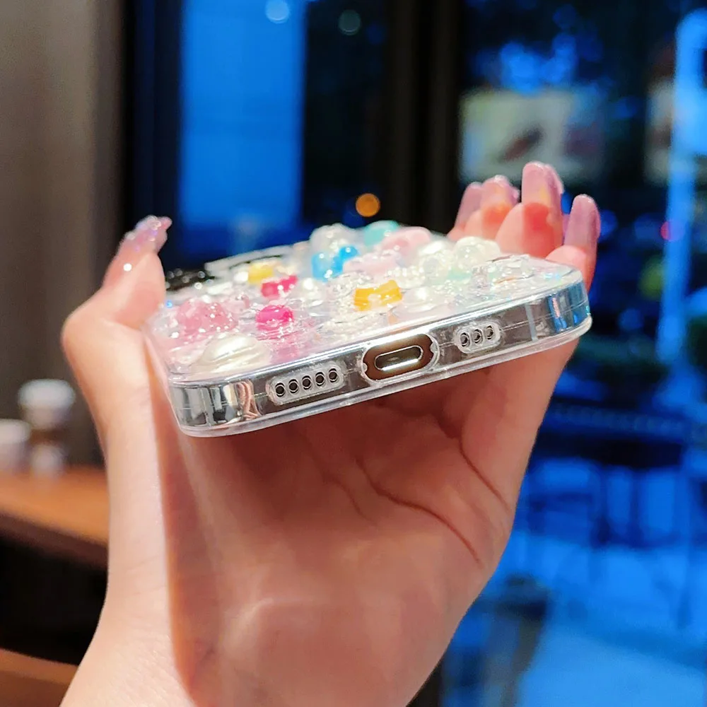 جراب هاتف لامع من الإيبوكسي لـ iPhone ، غطاء شفاف ، كوريا ، الحب ، القلب ، الابتسامة ، النجمة ، اللؤلؤ ، الحلوى ، الدب ، 3D ، 15 ، 14 ، 11 ، 12 ، 13 Pro Max ، 14 زائد #6