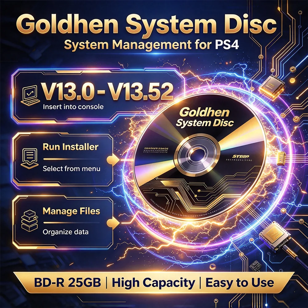 Latest Version GoldHEN for Ps4 Jailbreak Disc v13.02–v13.52 Bootable Eject Payload 1-Click Boot Tool 9.0-13.52 Jailbreak Disc
