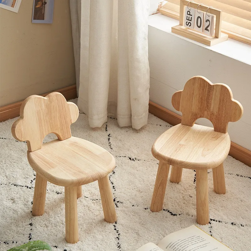 Creative solid wood stool Modern shoe changing stool Kindergarten log color Children's home backrest Cloud small stool