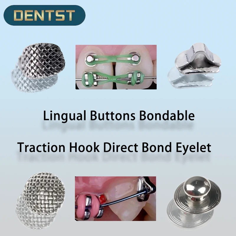 

Dental Lingual Buttons Bondable Traction Hook Direct Bond Eyelet Round / Rectangular Base for Orthodontic Treatment 10pcs