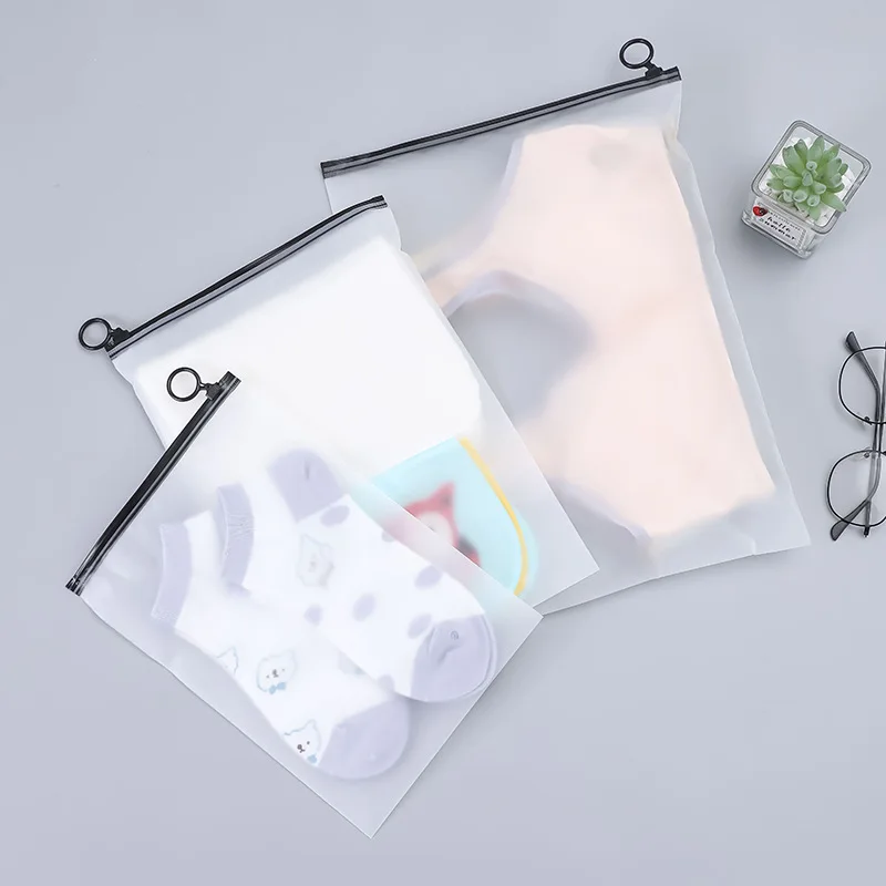 500Pcs/Lot Frosted Zipper Bag Eco Friendly Transparent Clothing Socks Storage Pouch Self Sealing Matte Travel Ziplock Bags