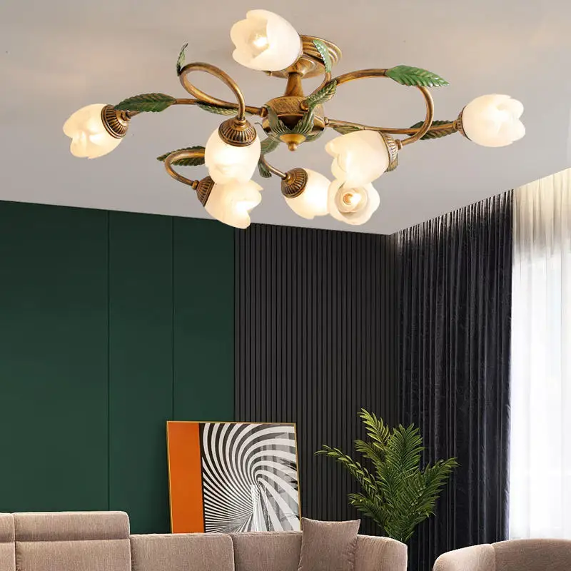 AiPaiTe modern vintage floral iron led chandelier for living room, study and bedroom rustic floral led light fixtures.