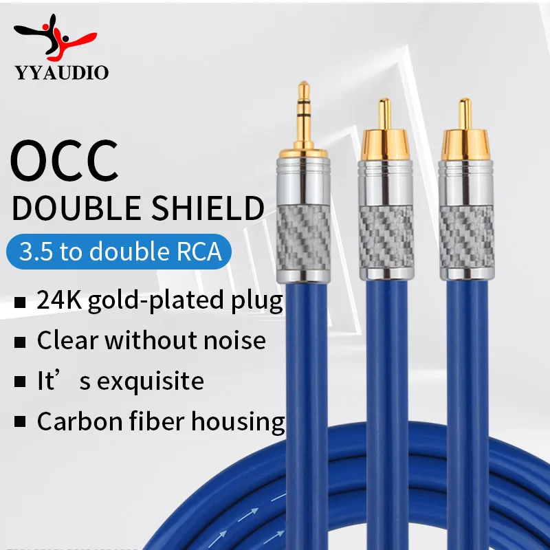 YYAUDIO HIFI OCC 3.5mm Jack to 2RCA Male Splitter Aux Cable for Amplifiers Audio Home Theater Cable RCA Jack 3.5 Y Splitter