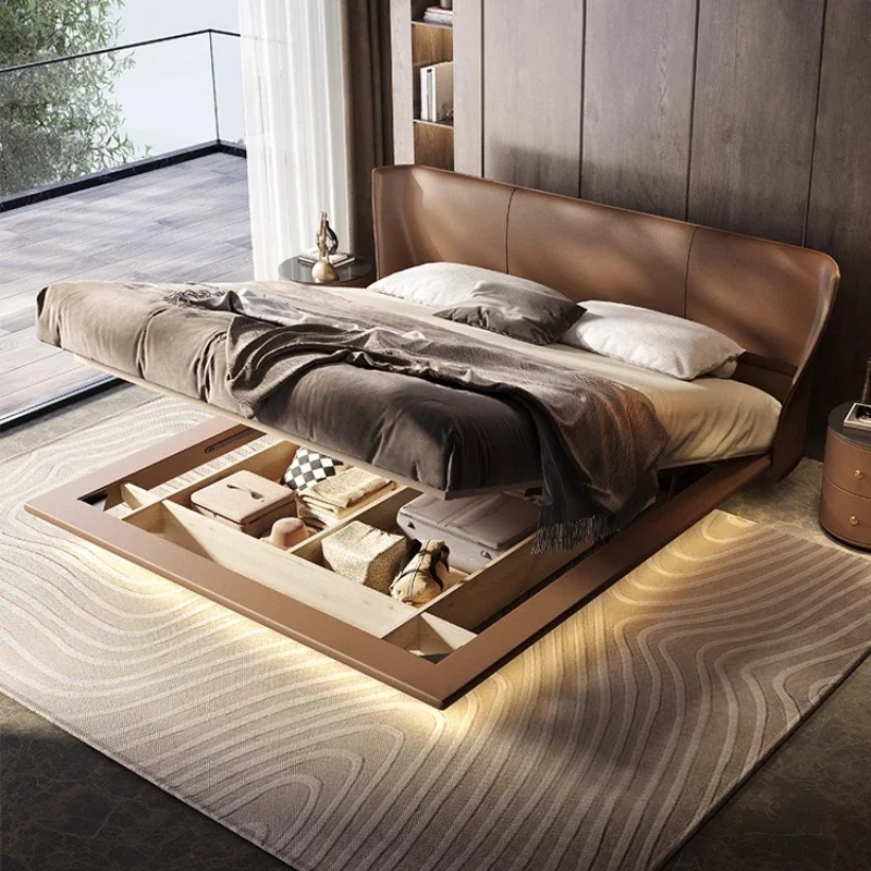 

Современная двуспальная кровать 180x200 см из натуральной кожи, элегантная, роскошная, комфортная, минималистичная мебель для спальни