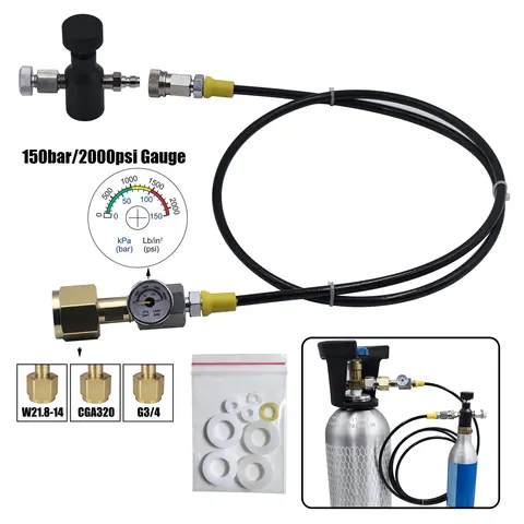 소다 에어 연결 리필 어댑터 CO2 충전 스테이션 W21.8-14 CGA320 G3/4 호스 길이 40 또는 100인치 워터 액세서리