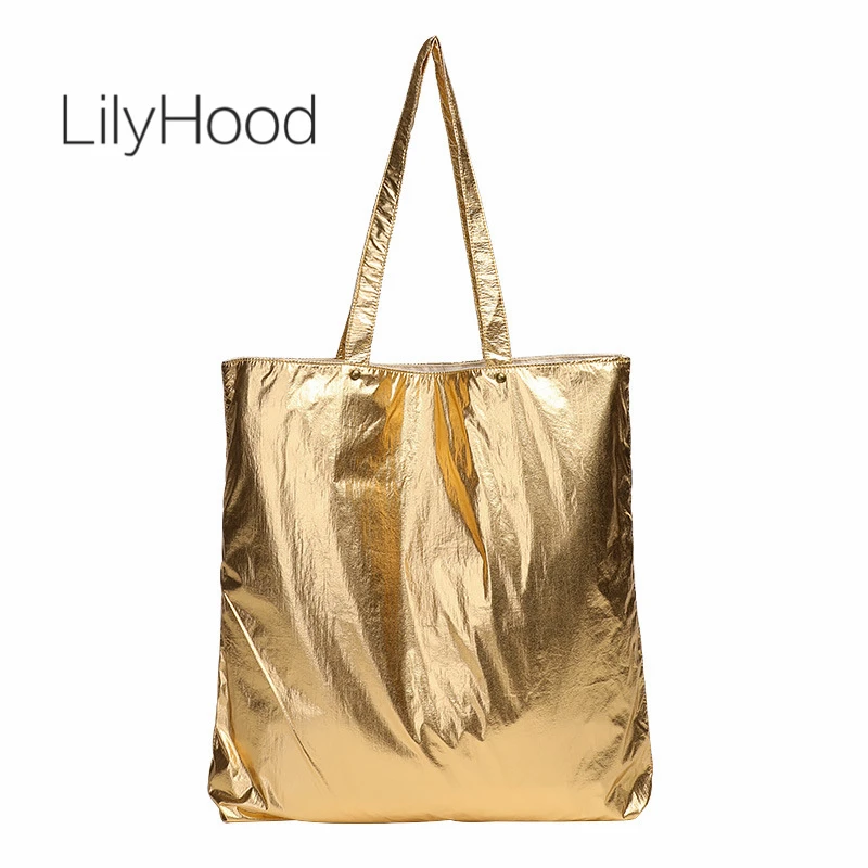 Borsa per la spesa di lusso in tessuto Punk di grande capacità con manico superiore in tessuto metallico moda femminile anni \'80 impermeabile