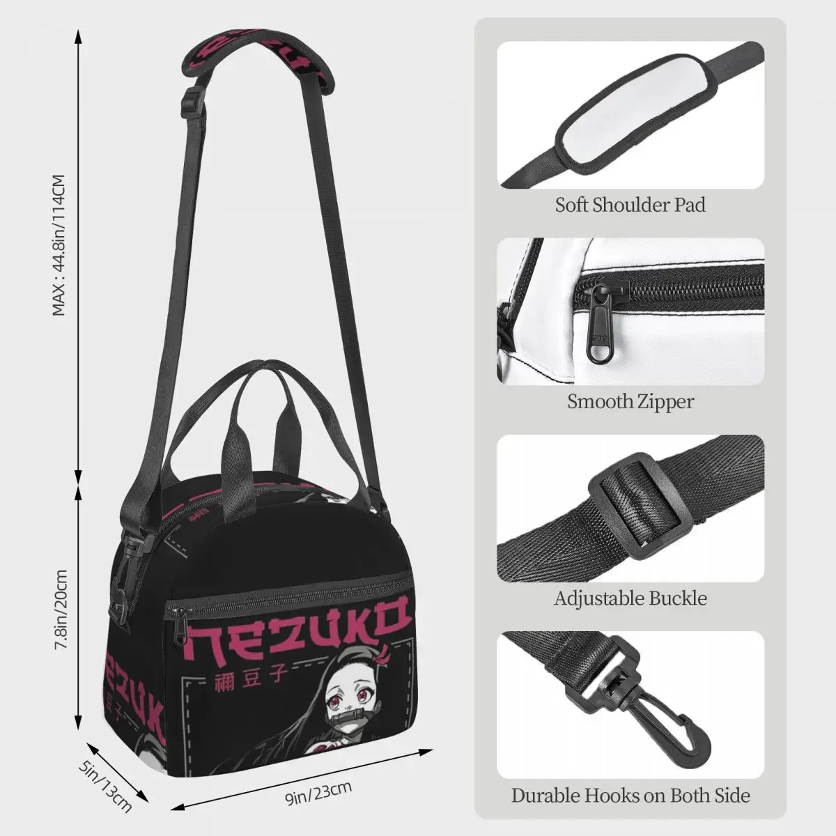 Nezuko Kimono Demon Slayer Kimetsu No Yaiba Anime Lunch Bags Bento Box Lunch Tote Picnic Bags Thermal Bag for Woman Kids Travel