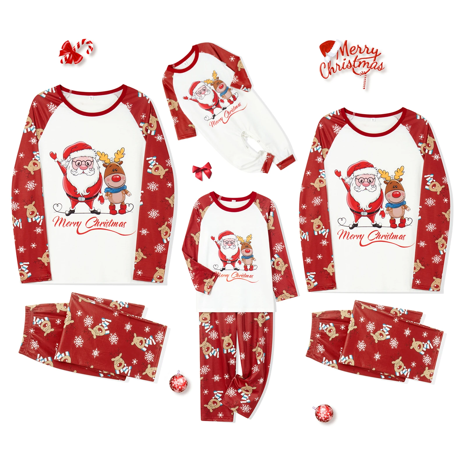 Christmas Family Pajamas Matching Set Santa Elk Print Long Sleeve Tops Pants Loungewear Soft Sleepwear Pyjamas Homewear