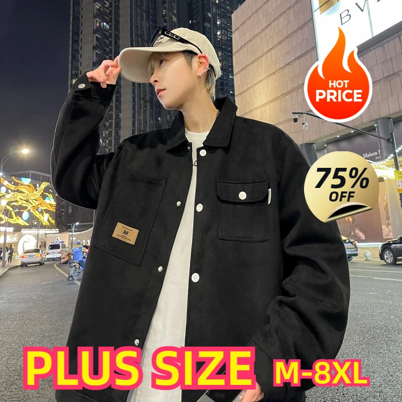 Plus Size Men Spring Autumn Fashion Casual Trend Windproof Comfortable Suede Jacket Men Large Size Lapel Men Jacket Coats M-8XL