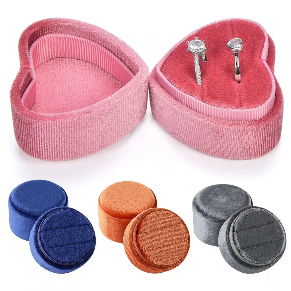 Caja de exhibición de anillos en forma de corazón de boda duradera, caja de almacenamiento de anillos dobles con tapa desmontable, caja de joyería de terciopelo