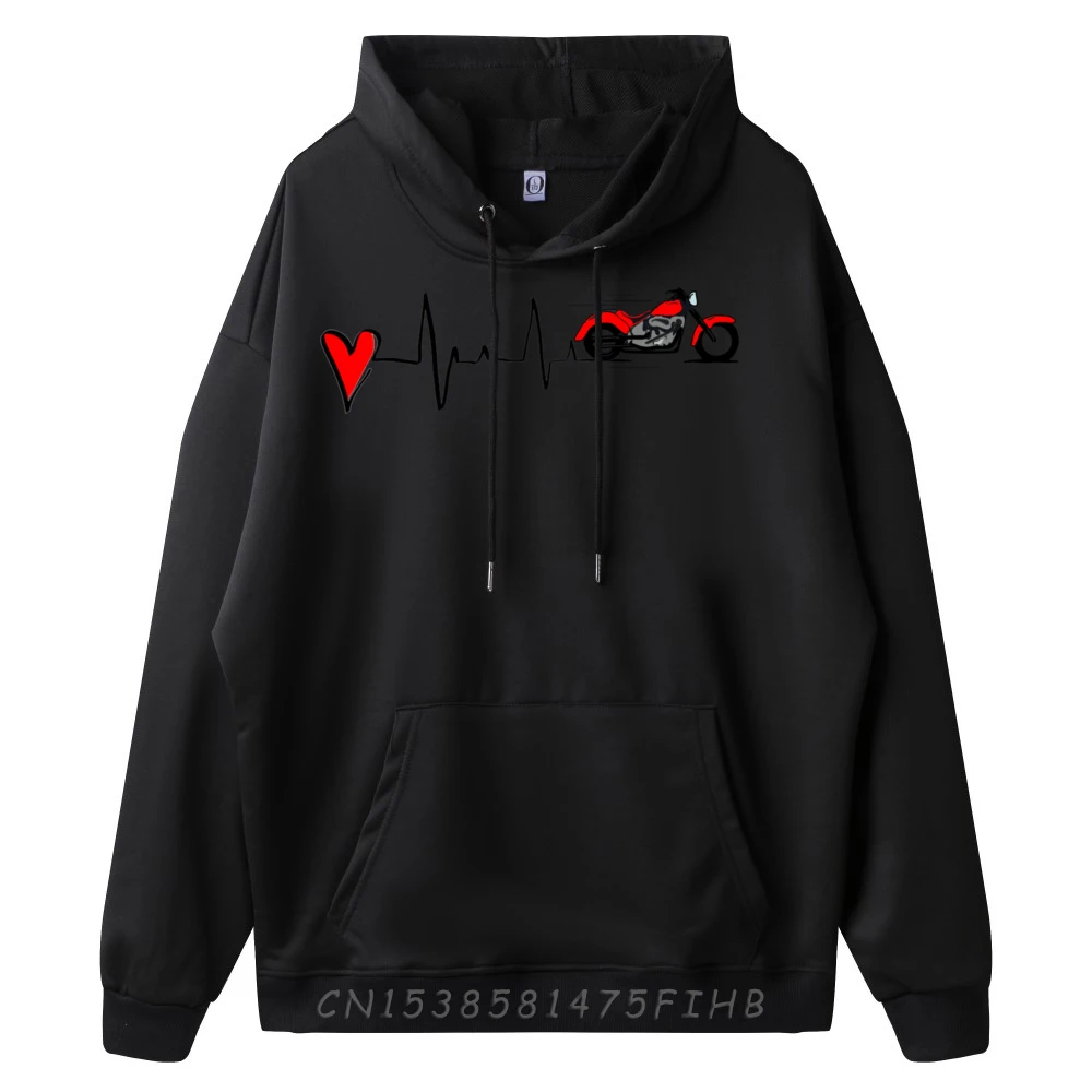 Motorcycle Heartbeat Motor Bike Motorcyclist Red Heart Biker Graphic Pullover Hoodies Cheap Big Size