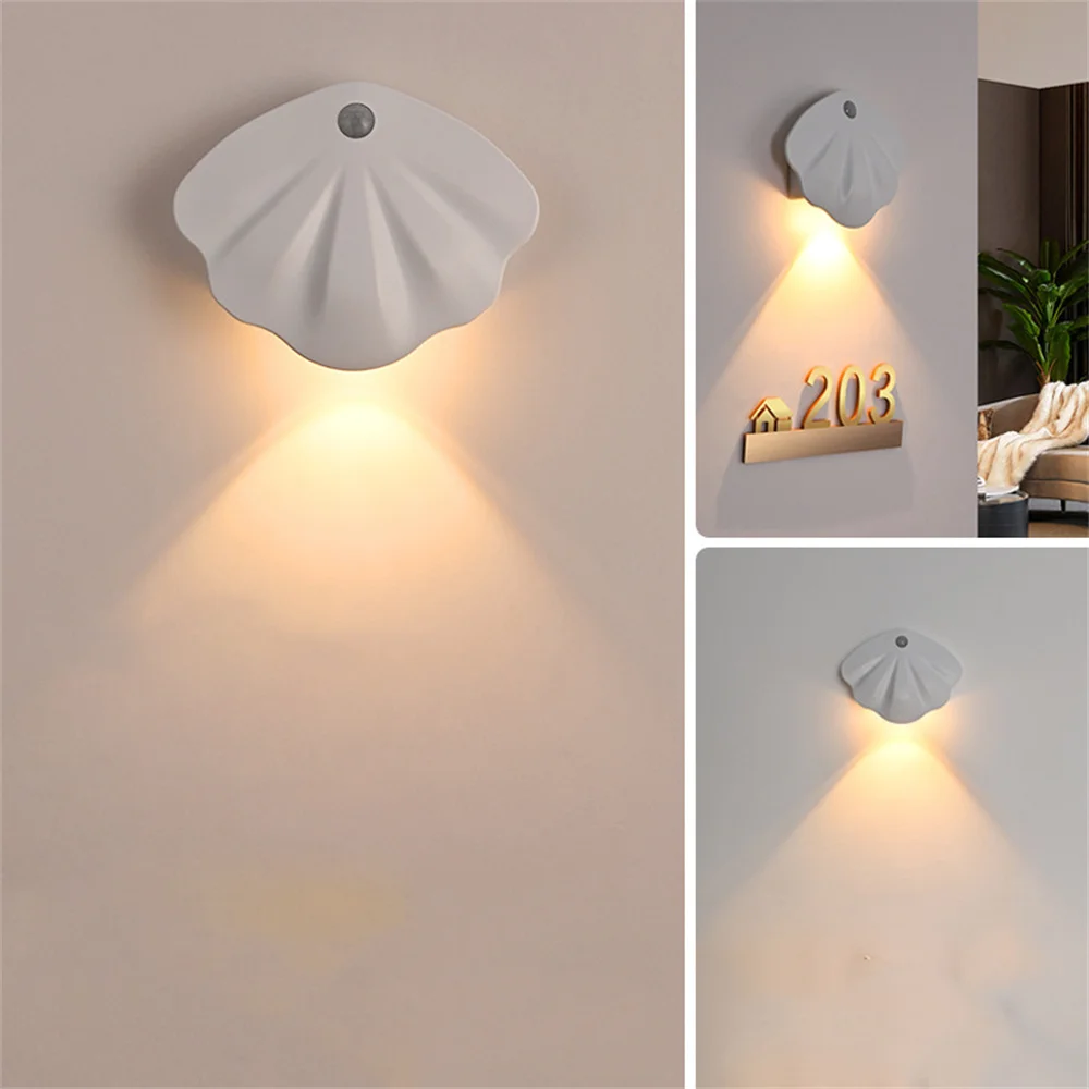 

4PC Wireless Shell Wall Lamp Human Sensing USB Recharged 500mah/1200mah Indoor Night Light for Bedroom,Study,Stairs