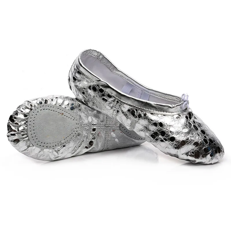 USHINE professional silver golden PU yoga belly dance shoes performance soft sole gym ballet dance shoes children girls woman