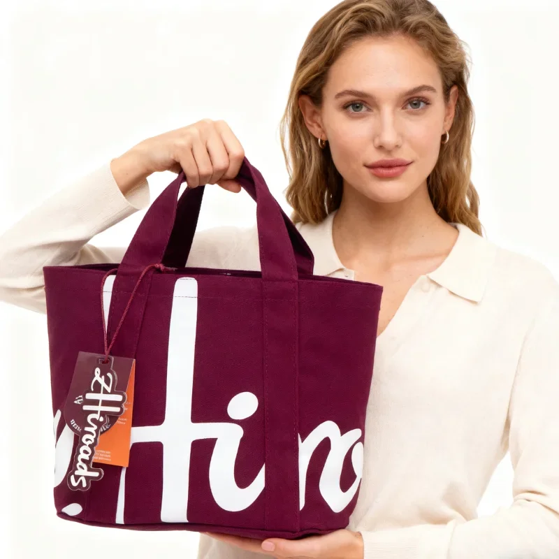 

Stylish Burgundy Canvas Tote Bag | Fashionable Letter Print Handbag for Women, Durable Daily Shopping Bag