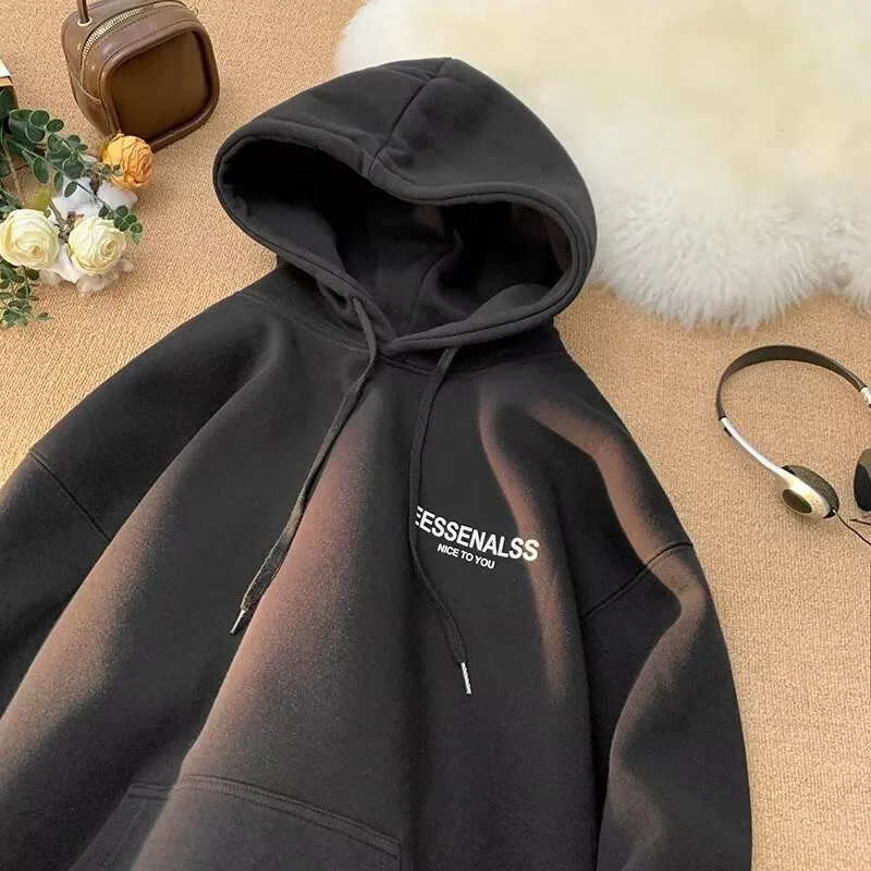 8XL Hoodie Pullover Loose Fit Simple Letter Print American Men's Clothing And Couple Fashion