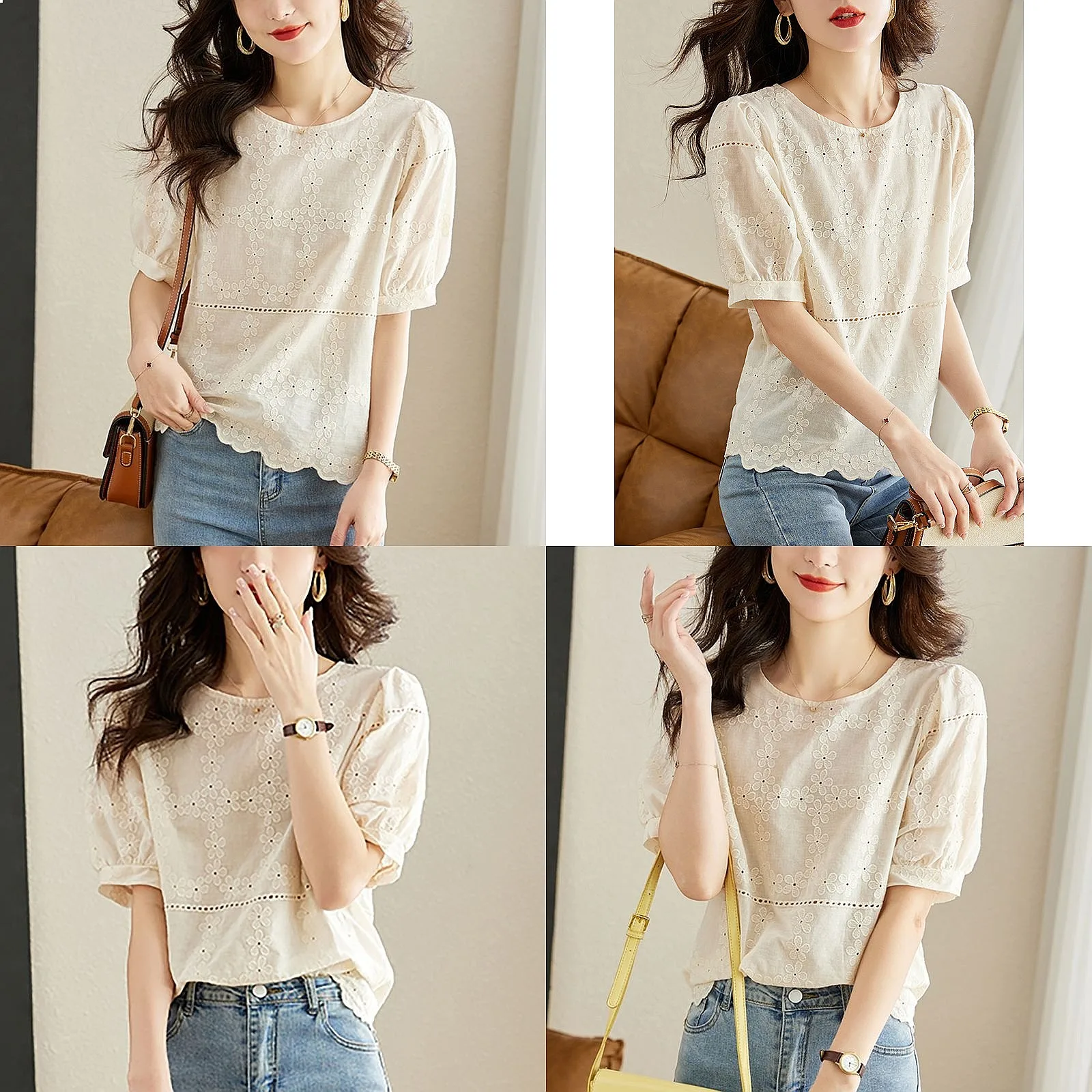 

Chiffon Shirt Women's Short Sleeved Summer 2026 New Fashionable And Versatile Temperament Loose Hollow Top