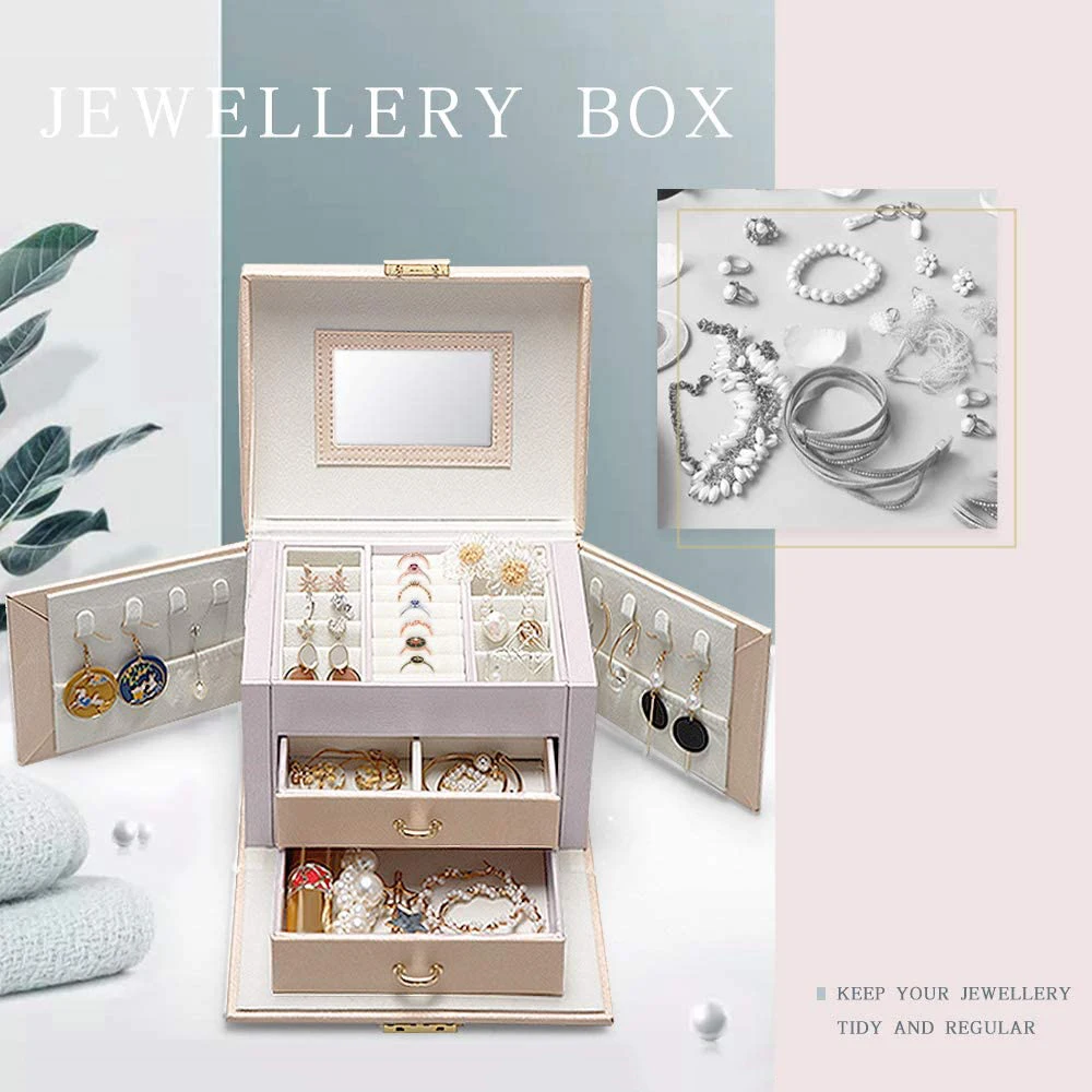 Joyero Collar de pendientes de gran capacidad con caja de almacenamiento de espejo