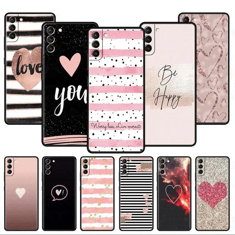 

Shiny Pink Love Pattern Case For Samsung Galaxy S24 S23 S22 Ultra S21 S20 FE S10 Plus Soft Phone Shell
