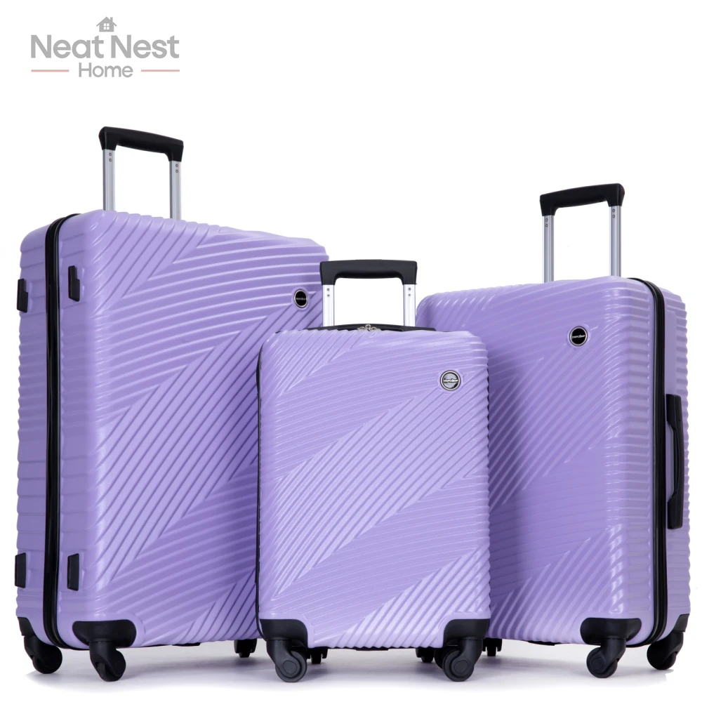 

3 Piece Luggage Sets,PC+ABS Lightweight Suitcase with Hooks,Adjustable Ergonomic Pull Rod,Smooth Spinner Wheels, (20"/24"/28")