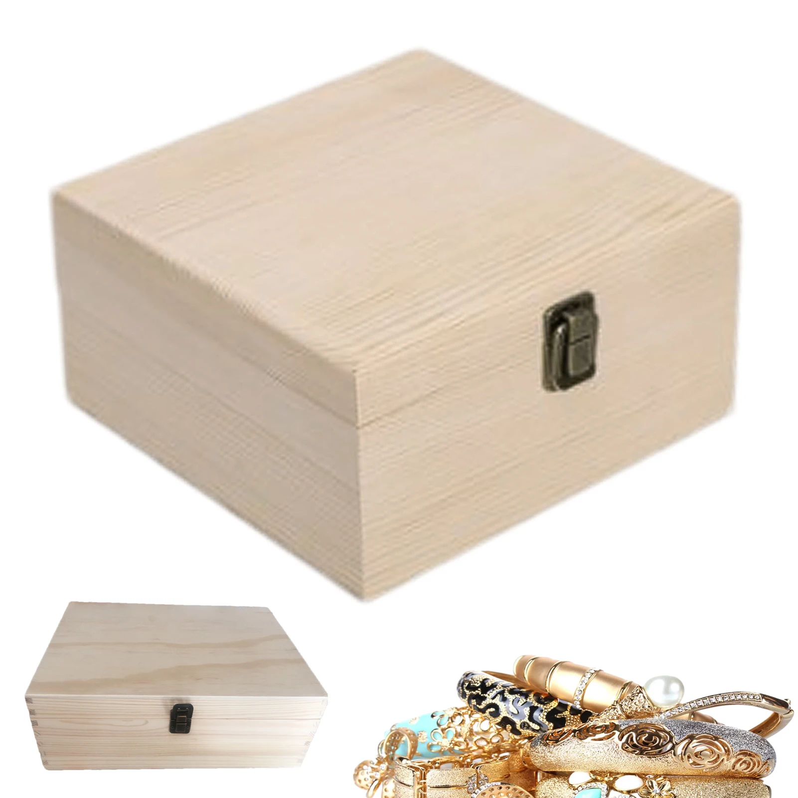 Wooden Box With Hinged Lid Dust-Proof Unfinished Treasure Boxes Moderate Capacity Plain Wooden Jewelry Box Unpainted Keepsake