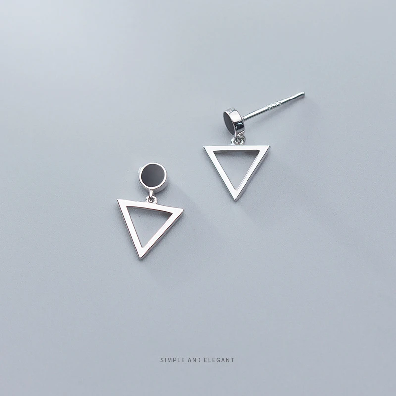 MODIAN Geometric Triangle Dangle Earring for Women 925 Sterling Silver Simple Black Round Drop Earring Fine Jewelry Girl Gift image 3